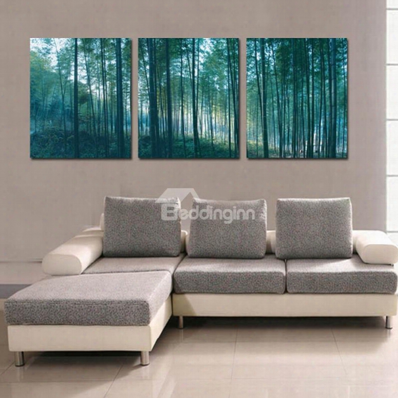 Green Forest Scenery 3-piece Fabric Hanging Rectangles Framed Wall Prints