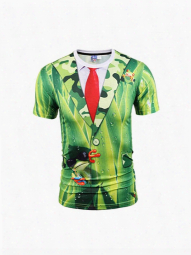 Green Leaves With Red Tie Printing Polyester Men's 3d T-shirts