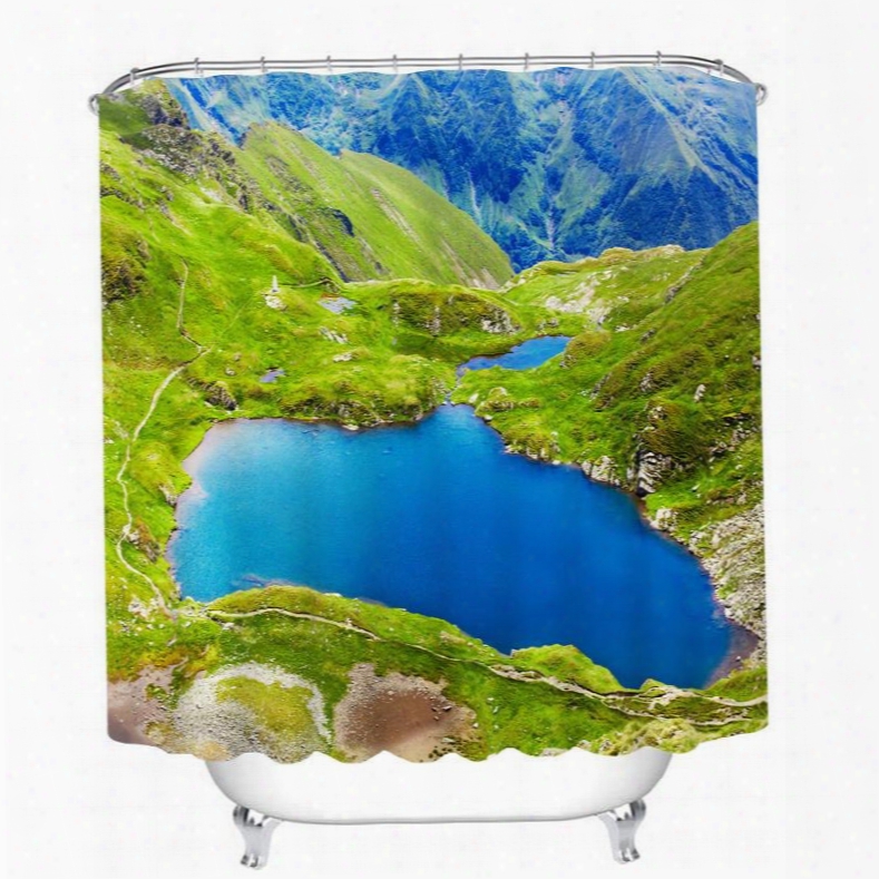 Green Mountain And Blue Lake 3d Printed Bathroom Waterproof Shower Curtain