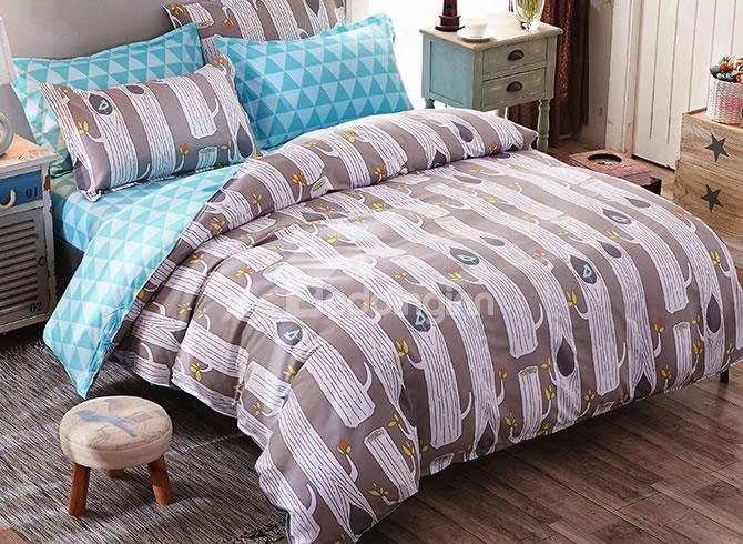 Grey Tree Trunks Prints Polyester 4-piece Bedding Sets/duvet Covers