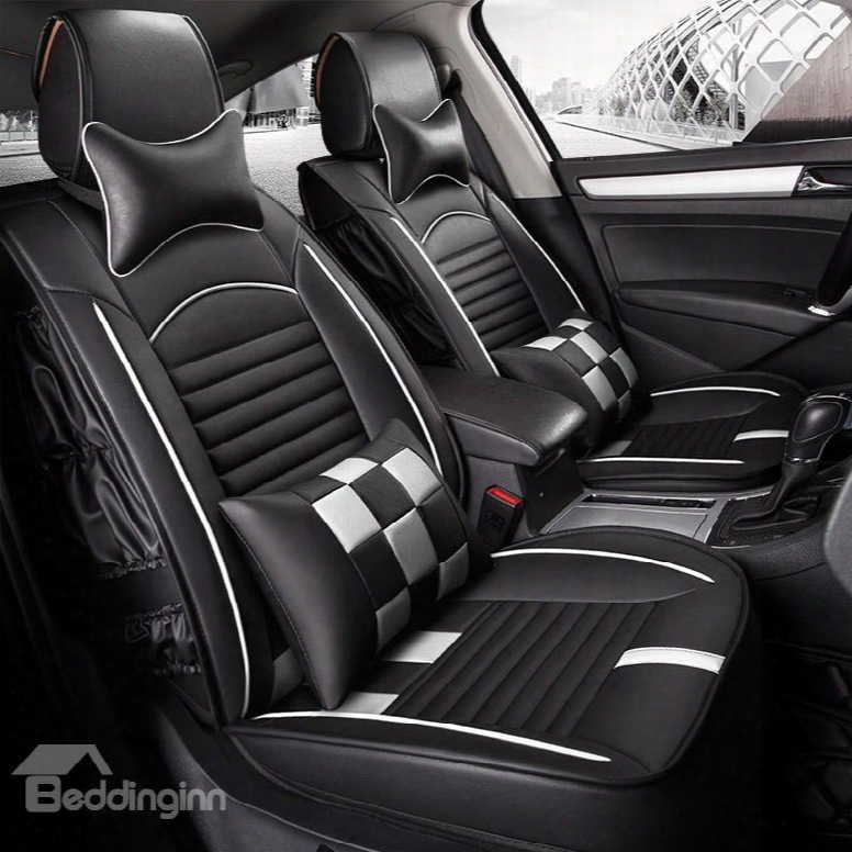 High-grade Black Design Side Fold Craft Durable Pu Leather Material Universal Five Car Seat Cover