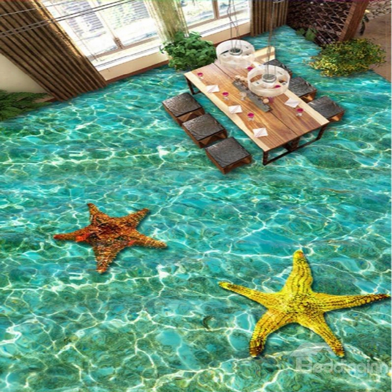 Leisurely Starfishes In The Limpid Immense Sea Pattern Waterproof 3d Floor Murals