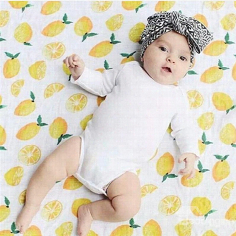 Lemons Printed Bamboo Fiber 2-layer White Baby Swaddle Blanket