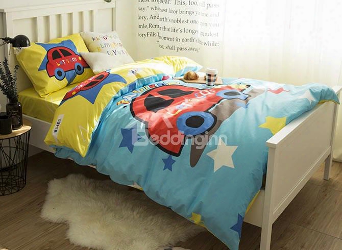 Little Cartoon Car Printed Cotton 3-piece Duvet Covers/bedding Sets