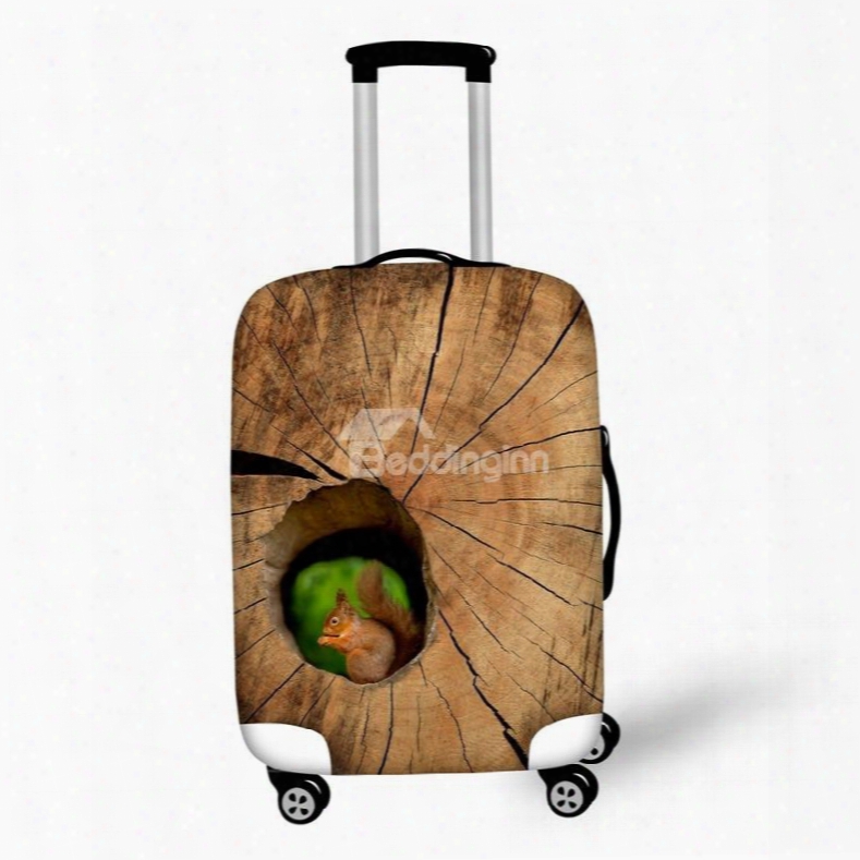 Little Sq Uirrel In Tree Hole Pattern 3d Painted Luggage Protect Cover