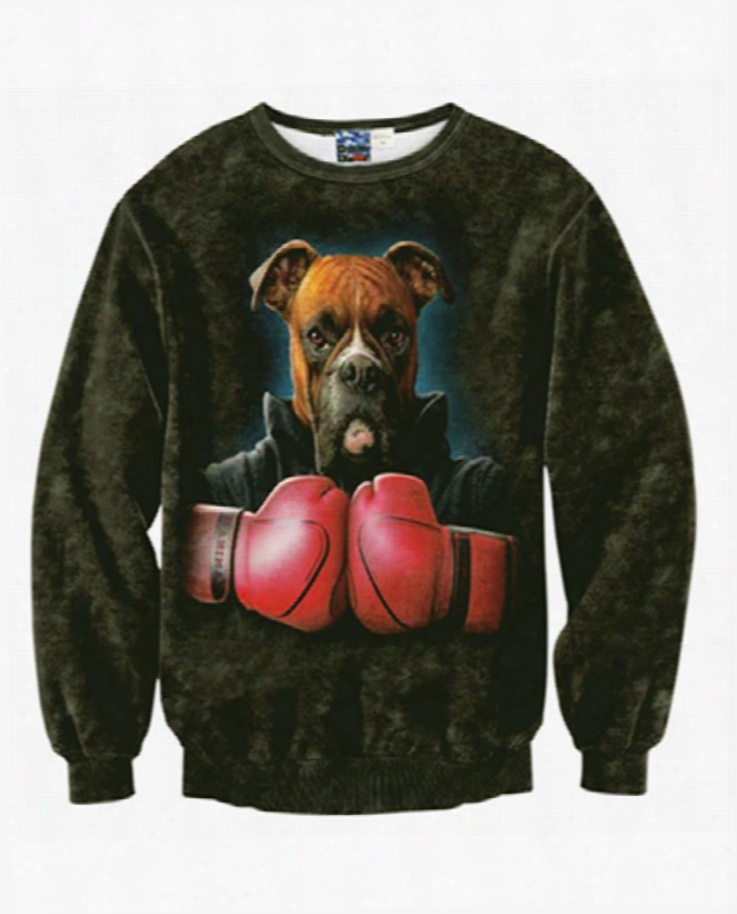 Long Sleeve Dog Boxer Pattern Inner Suede 3d Painted Hoodie