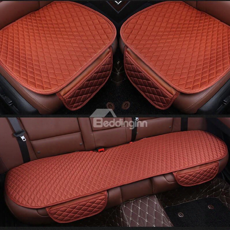 Luxury Brown Diamond Design Pet Material 3-pieces Set No Back Car Seat Mat