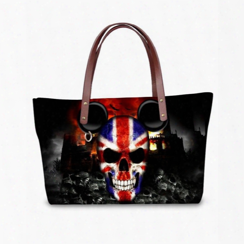 Micky Uk Flag Skeleton Skull Waterproof Sturdy Black 3d Printed Shoulder Handbags