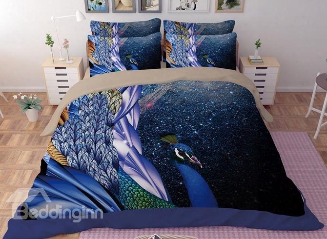 Noble Galaxy Peacock Print 4-piece Poylester Duvet Cover Sets