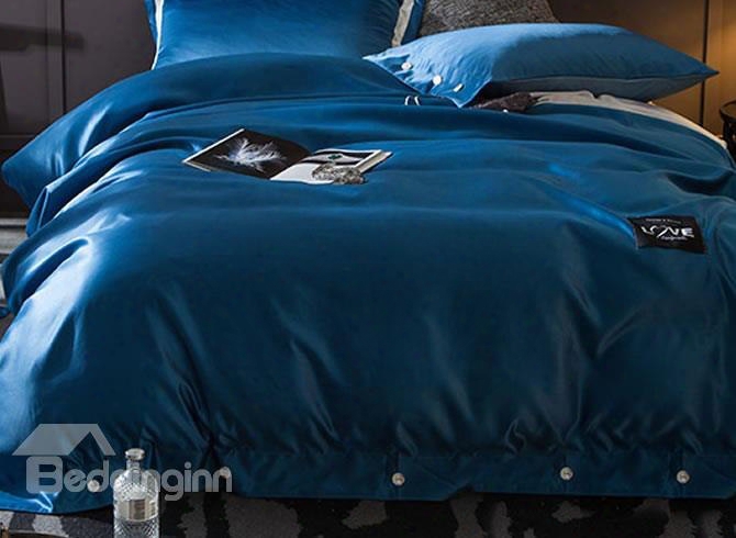 Ocean Solid Dark Blue Luxury Style Silky 4-piece Bedding Sets/duvet Cover