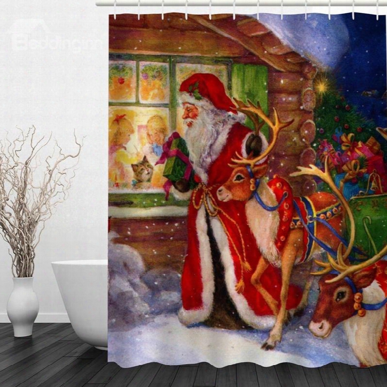 Oil Painting Christmas Night Printing Bathroom 3d Shower Curtain