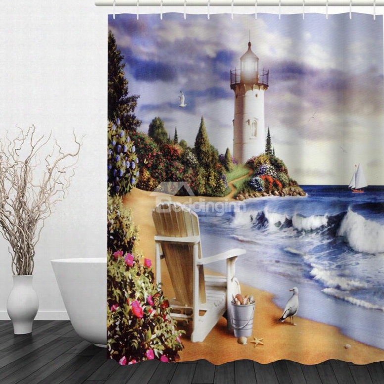 Oil Painting Seaside Castle 3d Printed Bathroom Waterproof Shower Curtain
