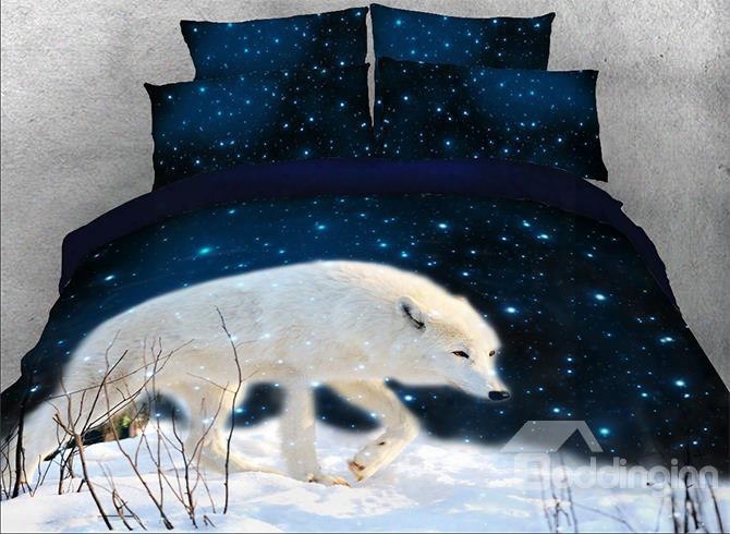 Onlwe 3d White Wolf Walking In Snow Printed 4-piece Bedding Sets/duvet Covers