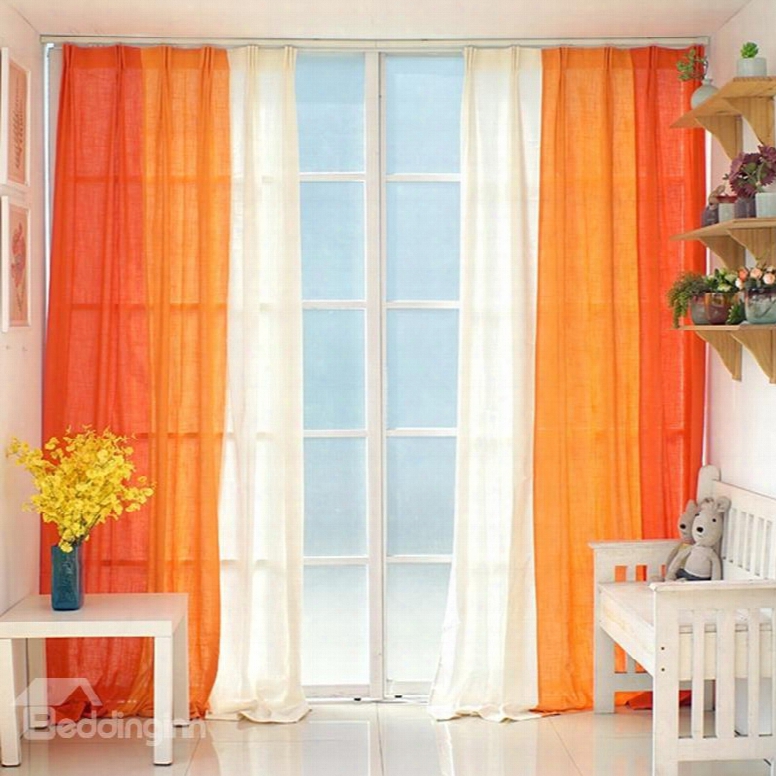 Orange And White Three Colors Cloth Splicing Custom Curtain