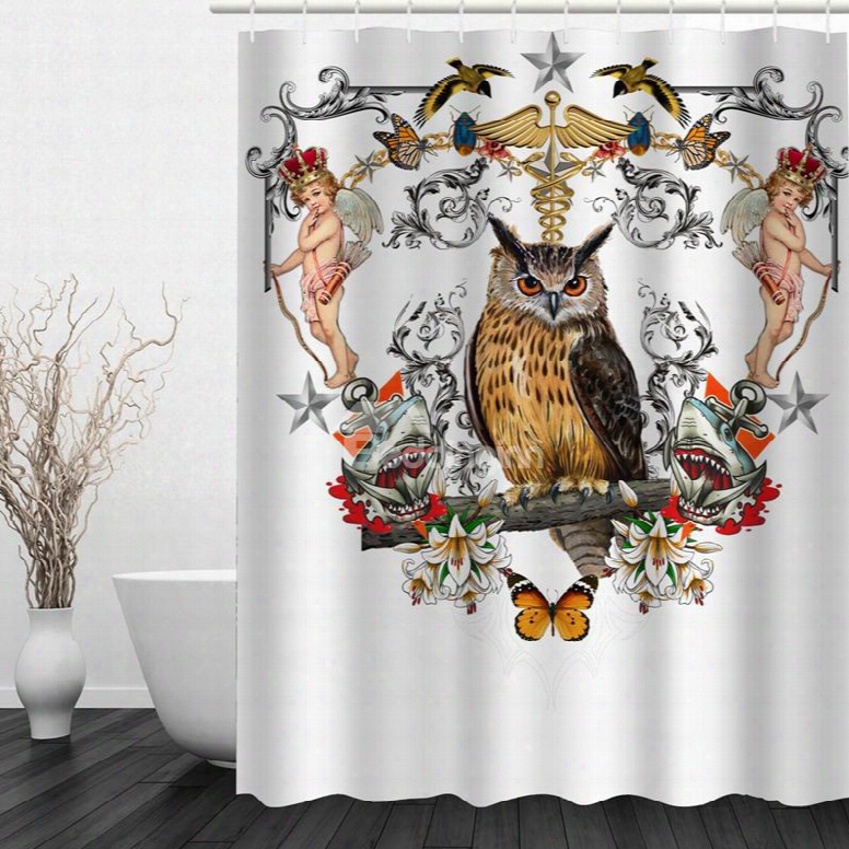 Owl And Angels 3d Printed Bathroom Waterproof Shower Curtain