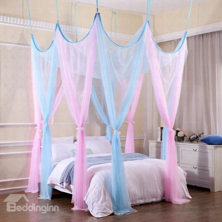 Pink And Blue Princess Style Polyester Eight Corner Bed Canopy