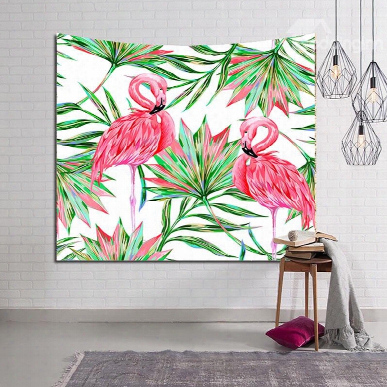 Pink Flamingos And Tropical Palm Leaves Decorative Hanging Wall Tapestry