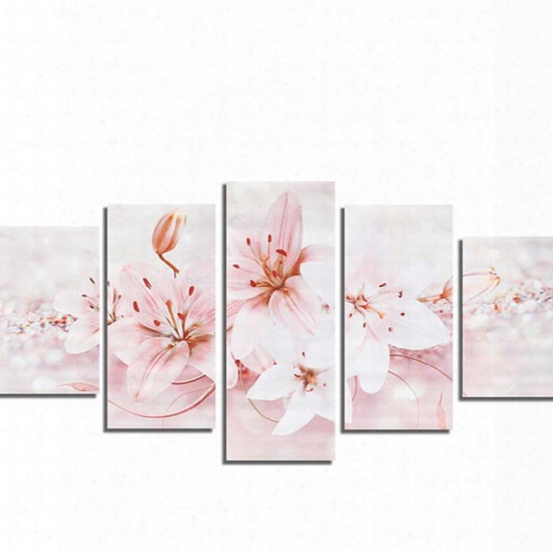 Pink Lilies 5-piece Canvas Hung Non-framed Wall Prints