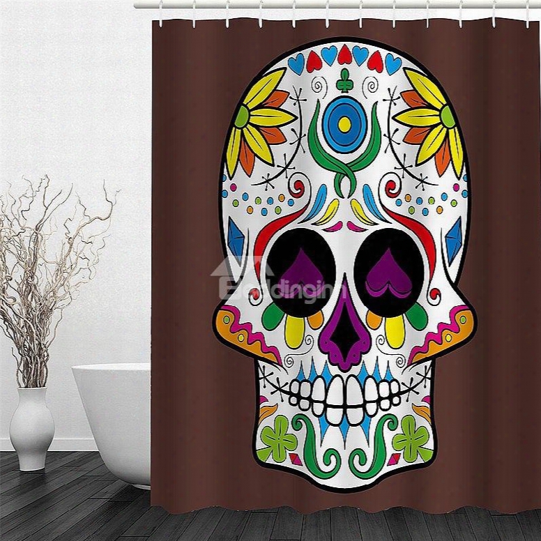 Plants Decorating Skull Pattern Polyester Waterproof And Eco-friendly 3d Brown Shower Curtain