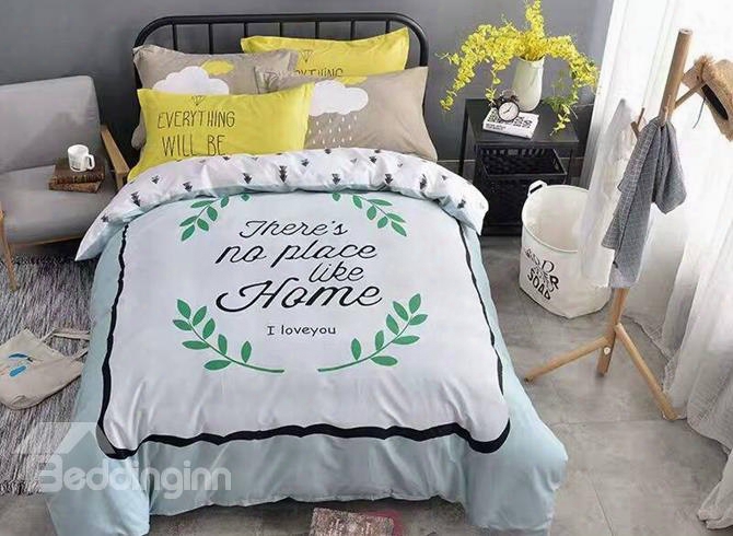 Popular Leaves And Letters Print 4-piece Cotton Duvet Counterbalance Sets