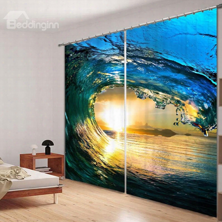 Powerful Waves Of The Sea 3d Printed Polyester Custom Curtain For Living Room