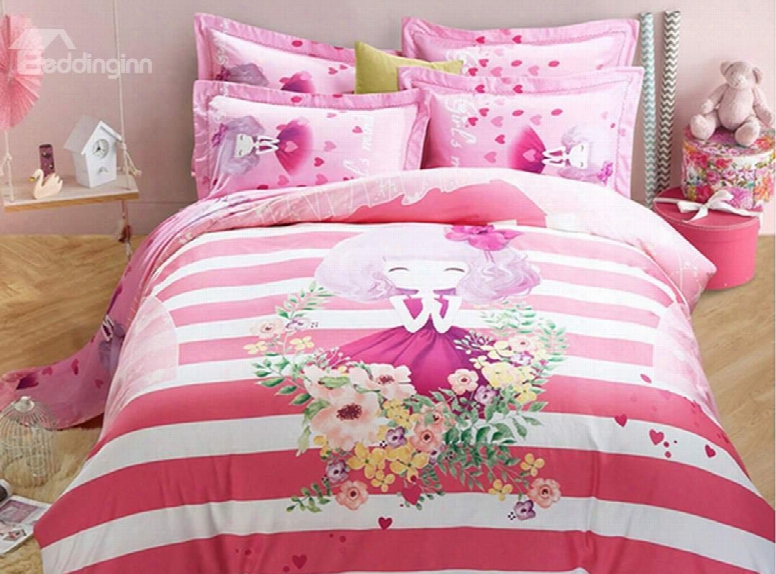 Pretty Girl Pattern Kids Cotton 4-piece Udvet Cover Sets