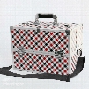 Red and Black Stripes Printed Professional Portable Cosmetic Case