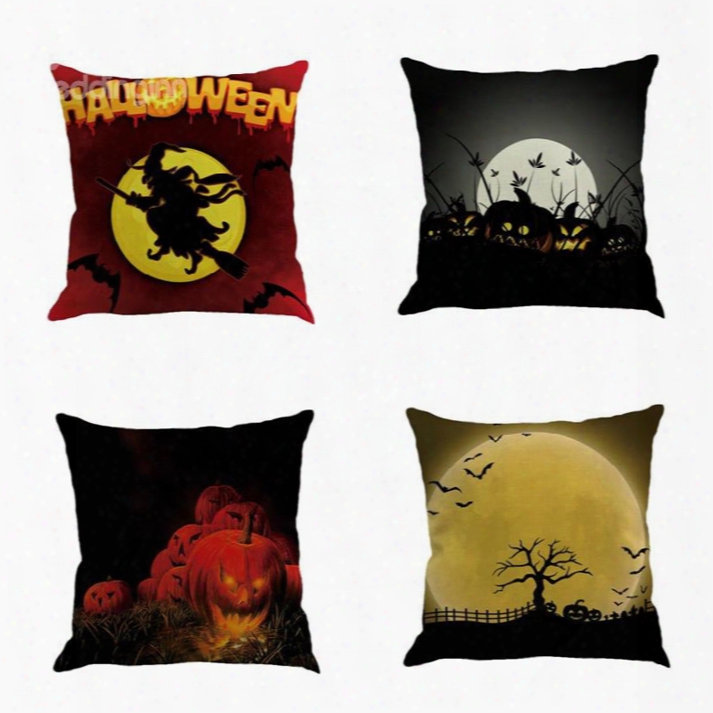 Pumpkin And Bat Pattern Happy Halloween Festival Square  Cotton Line Decorative Put Off Pillow