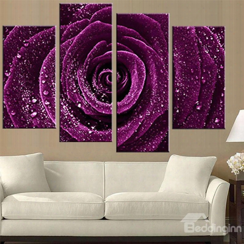 Purple Rose Hanging 4-piece Canvas Non-framed Waterproof And Environmental Wall Prints