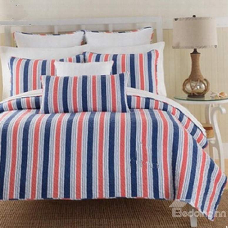 Queen Size Colorful Vertical Stripes Design Simple Style 3-piece Bed In A Bag