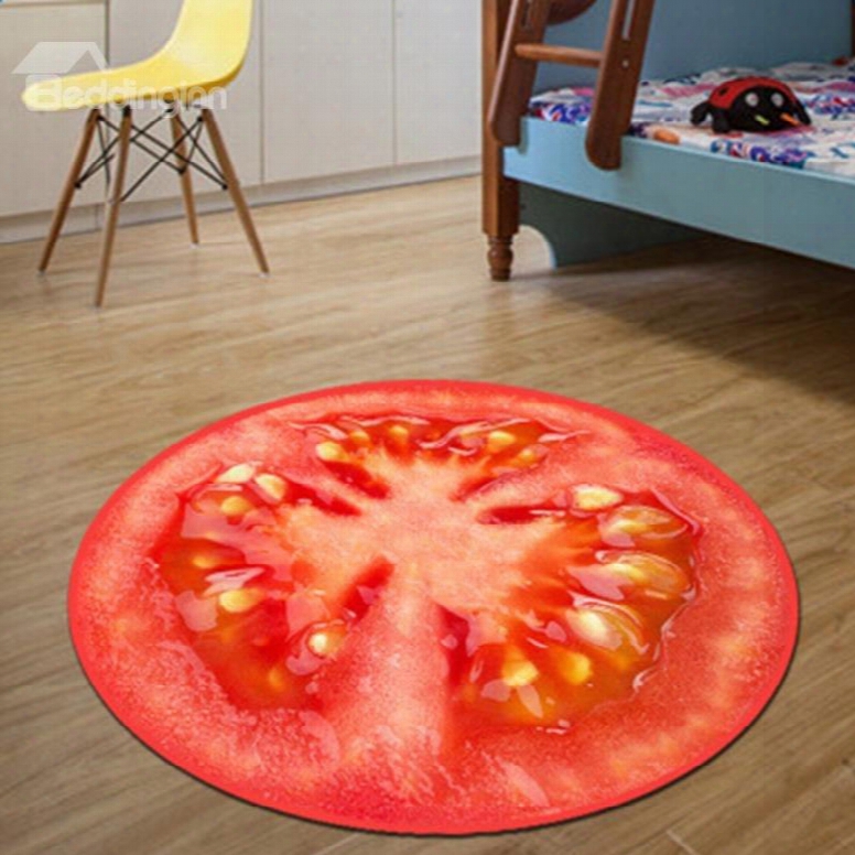 Realistic Round Tomato Pattern Design Washable Blended Decorative Area Rug