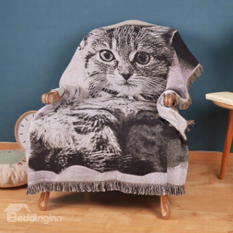Rectangle Soft Cotton Cute Cat Print Design Washable Decorative Sofa Towel