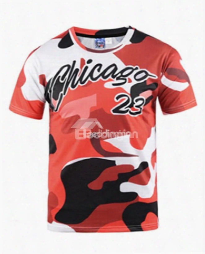 Red Camouflage With Letters Printing Polyester Sports Men's 3d T-shirts
