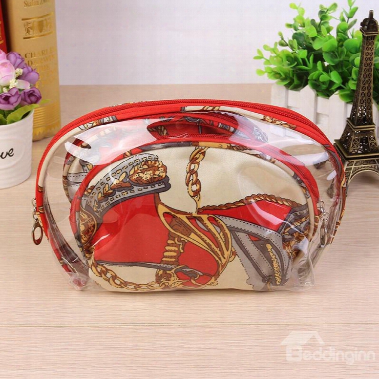Red Half Moon 3-pieces Travel Cosmetic Bags