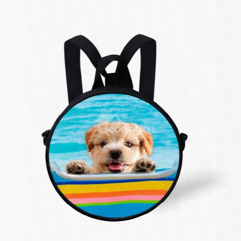 Round 3d Cute Dog Swimming Pattern School Bag Shoulders Backpack