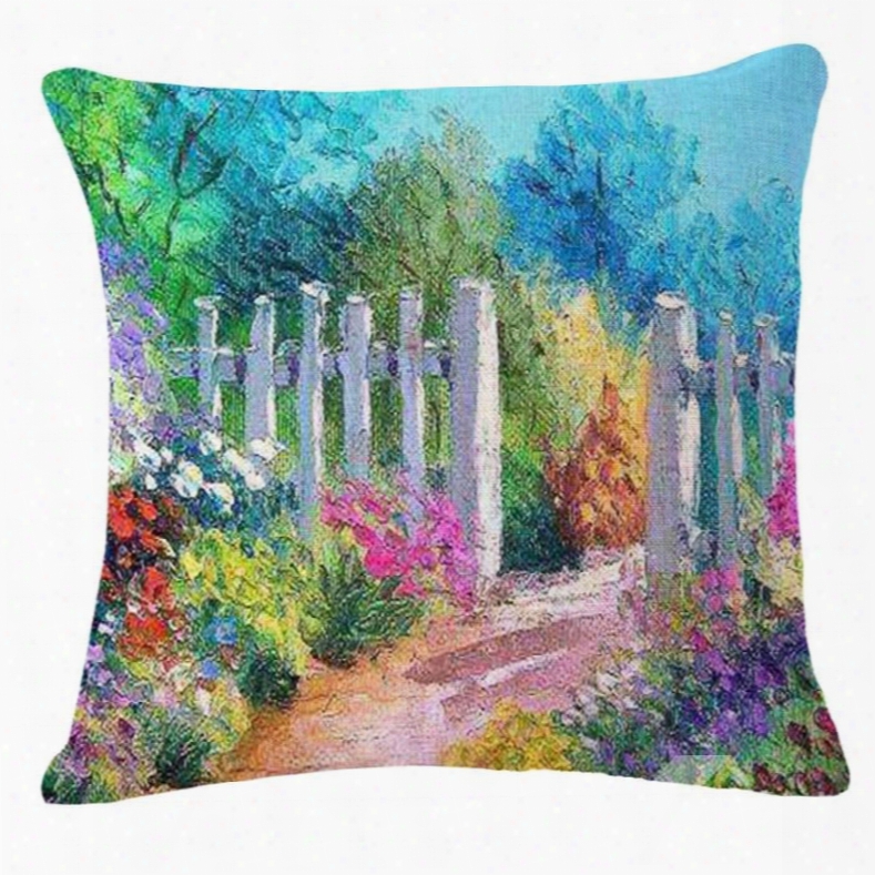 Rural Style Beautiful Path Print Decorative Throw Pillow