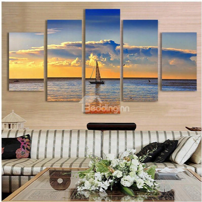 Sailboat On The Sea Hanging 5-piece Canvas Non-framed Wall Prints