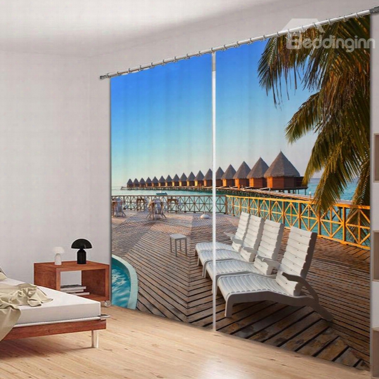 Seaside Resort In The Sunny Day Printed 3d Curtain