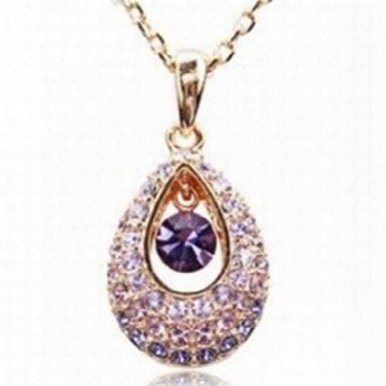 Shining Rhinestone Hollow Water Drop Design Pendant Necklace