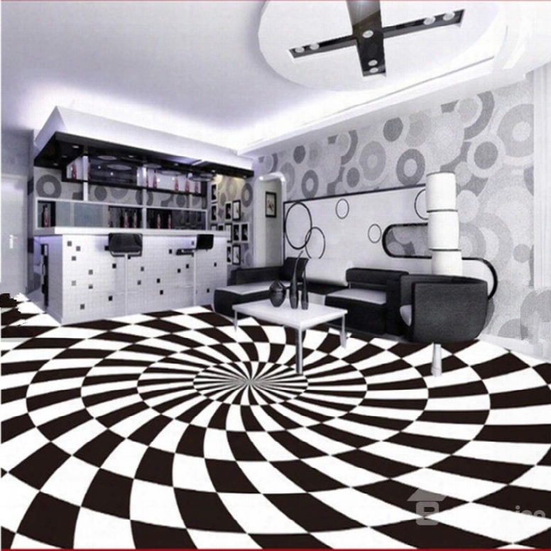 Simple Style Black And White Irregular Grid Pattern Splicing Waterproof 3d Floor Murals