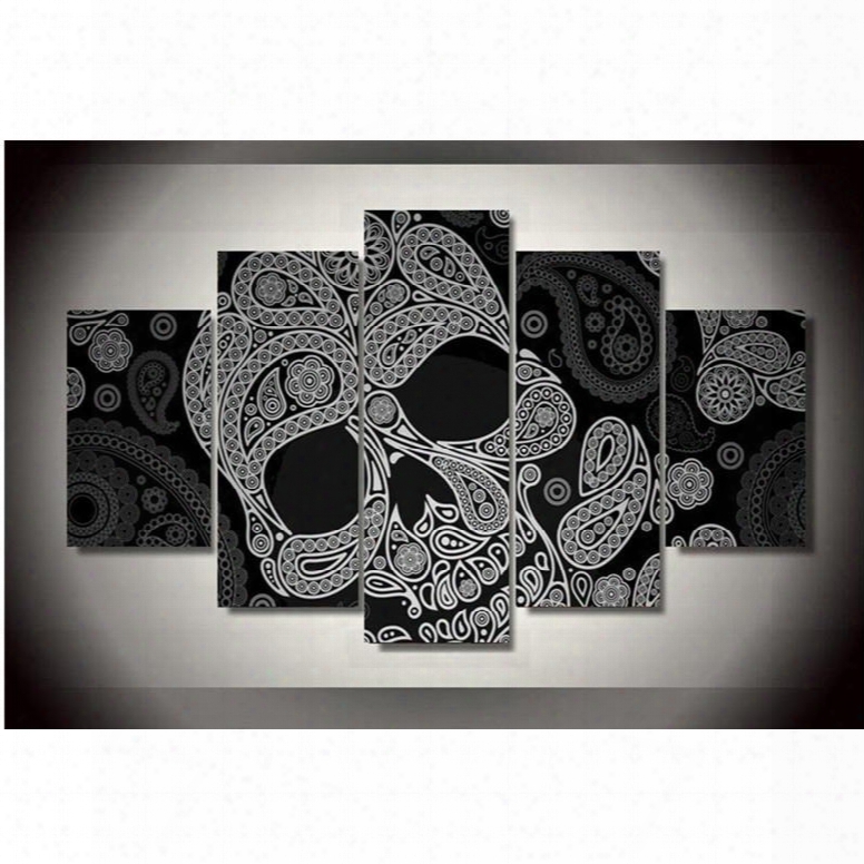 Skull Pattern Hanging 5-piece Canvas Eco-friendly And Waterproof Black Non-framed Prints