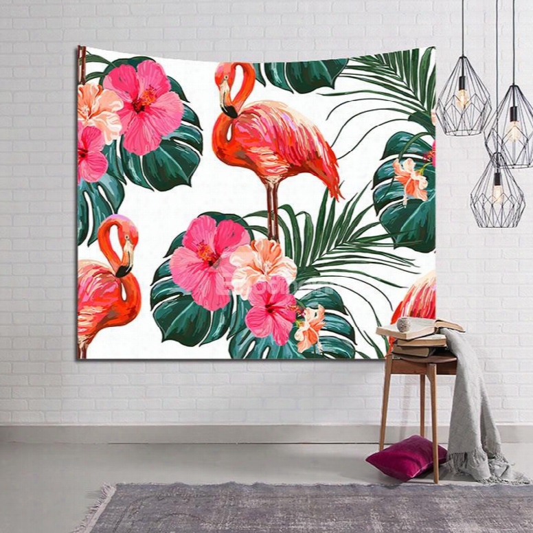 Sleepy Flamngos And Tropical Flowers Decorative Hanging Wall Tapestry