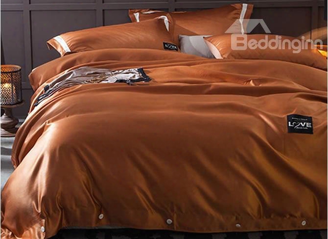 Solid Brown Luxury Style Silky 4_piece Bedding Sets/duvet Cover