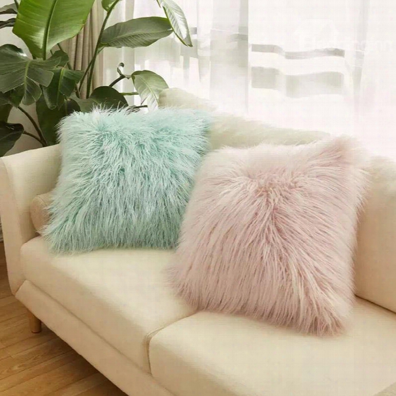 Solid Color Fluffy And Comfy Long Plush Square Decorative Throw Pillow