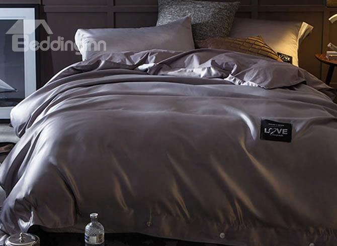 Solid Dark Grey Luxury Style Silky 4-piece Bedding Sets/duvet Cover