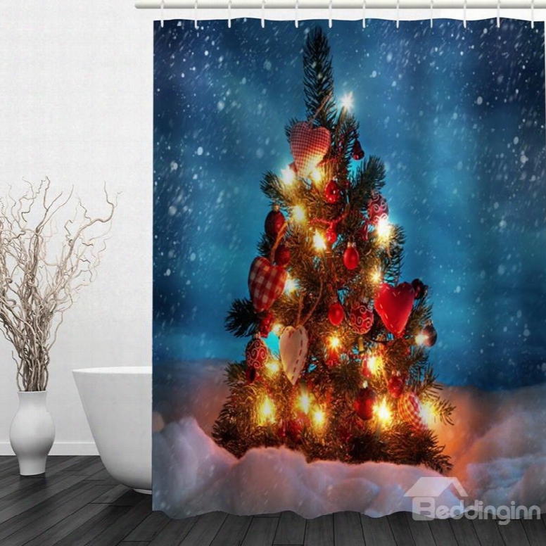 Sparkling Christmas Tree Printing Waterproof Bathroom 3d Shower Curtain
