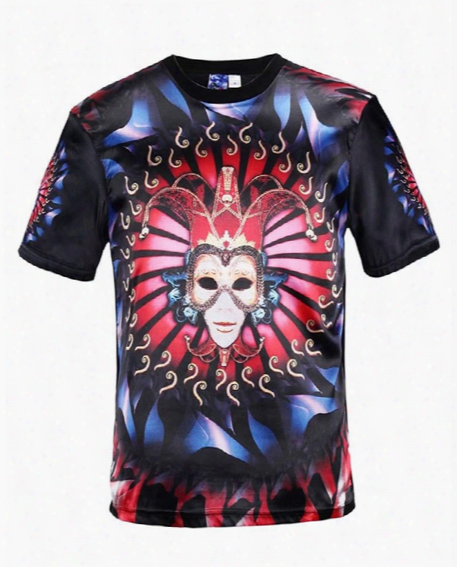 Special Round Neck Mask Face Pattern Black 3d Painted T-shirt