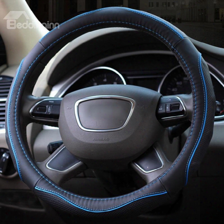 Sport And Business Mixing Design Fashion Lines Durable Pu Material Medium Car Steering Wheel Cover