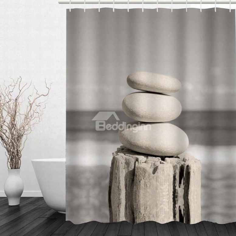 Stacked Rocks Pebble Tower By The Sea 3d Printed Bathroom Waterproof Shower Curtain