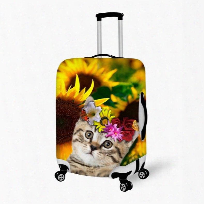 Sunflower Cute Cat 3d Pattern Fashion Cool Fashion Luggage Protector Travel Suitcase Cover